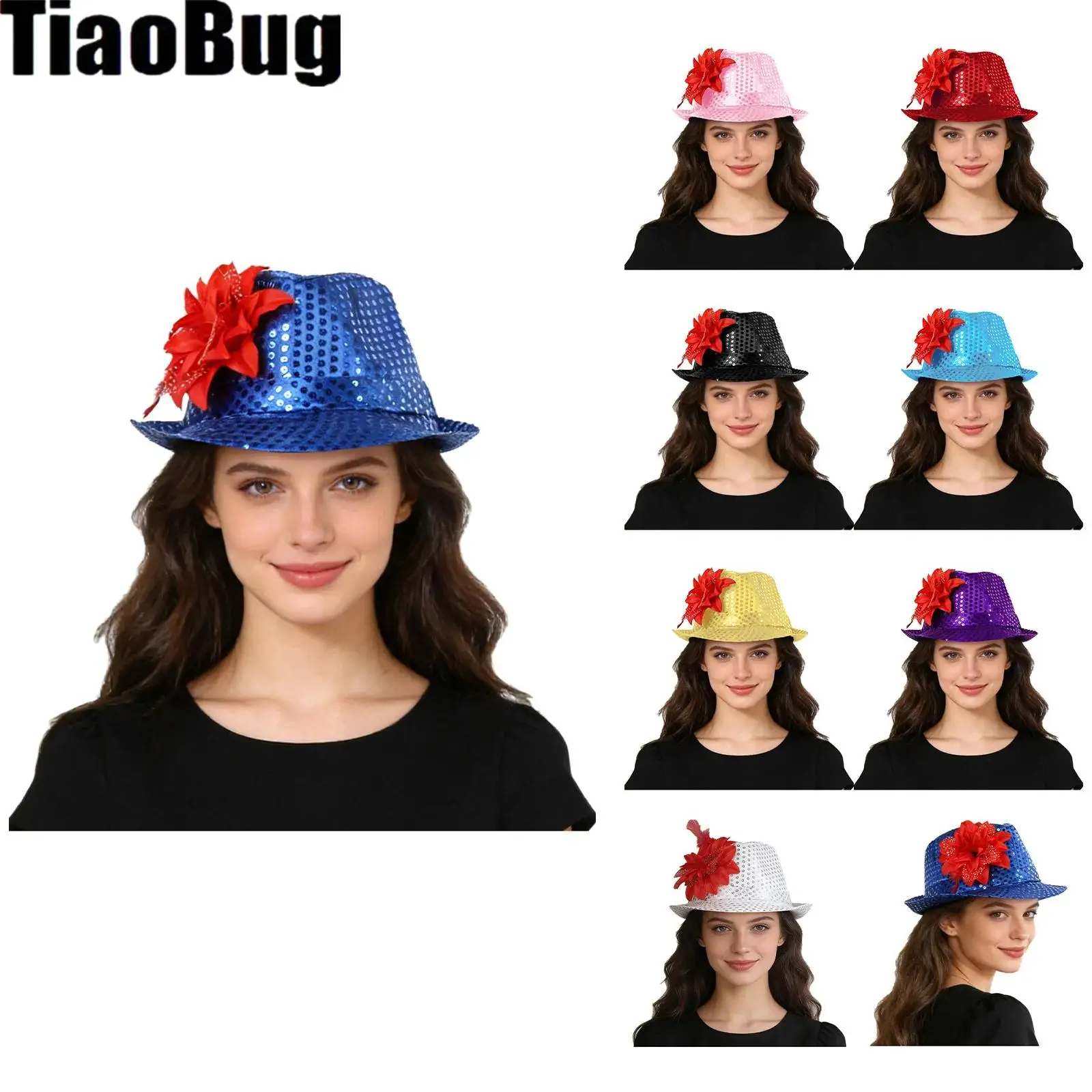

1Pcs Sequins Fedora Hats Flower-decorated Stage Hat Unisex Costume Accessory for Mardi Gras St. Patrick Day Festive Events