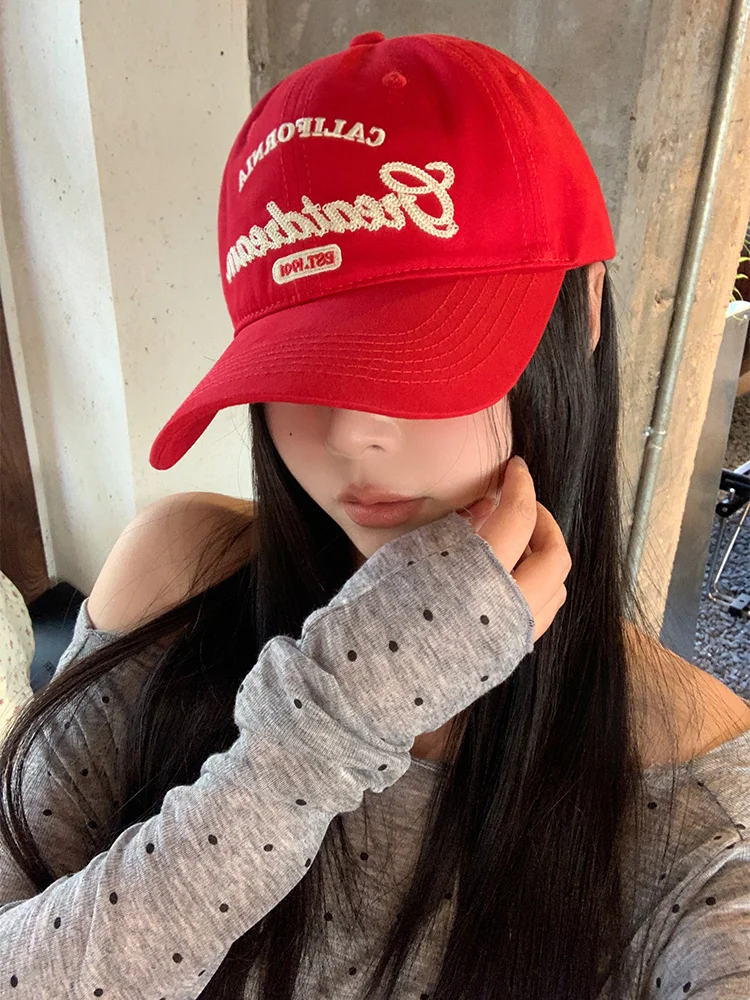 American Style Red Letter Baseball Cap Women Deep Crown Large Brim Big Head Circumference Face Slimming Korean Versatile Duck...