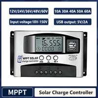 10A 30A 40A 50A 60A MPPT Solar Charge Controller 12V 24V 36V 48V 60V Auto LCD Display Bluetooth 18V~150V Input Voltage Regulator