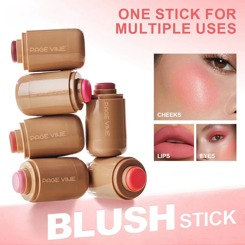 Pocket Matte Blush Stick Long Lasting Non-Sticky Lip & Cheek Tint Natural Nude Brightening Contour Rouge