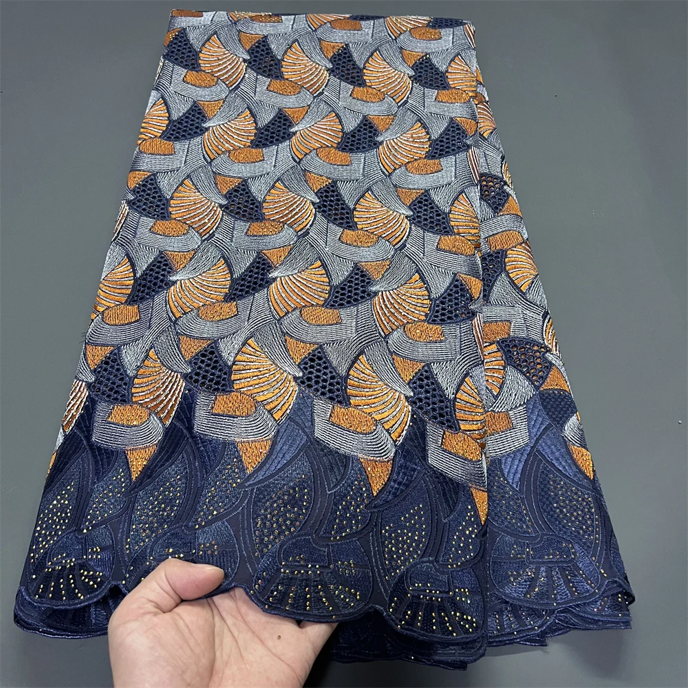 

2025 африканский нигерийский тюль, кружевная ткань для шитья платья, высокое качество, чистая вышивка, дамасский хлопок, свадебная вечеринка, 5 ярдов hz1389