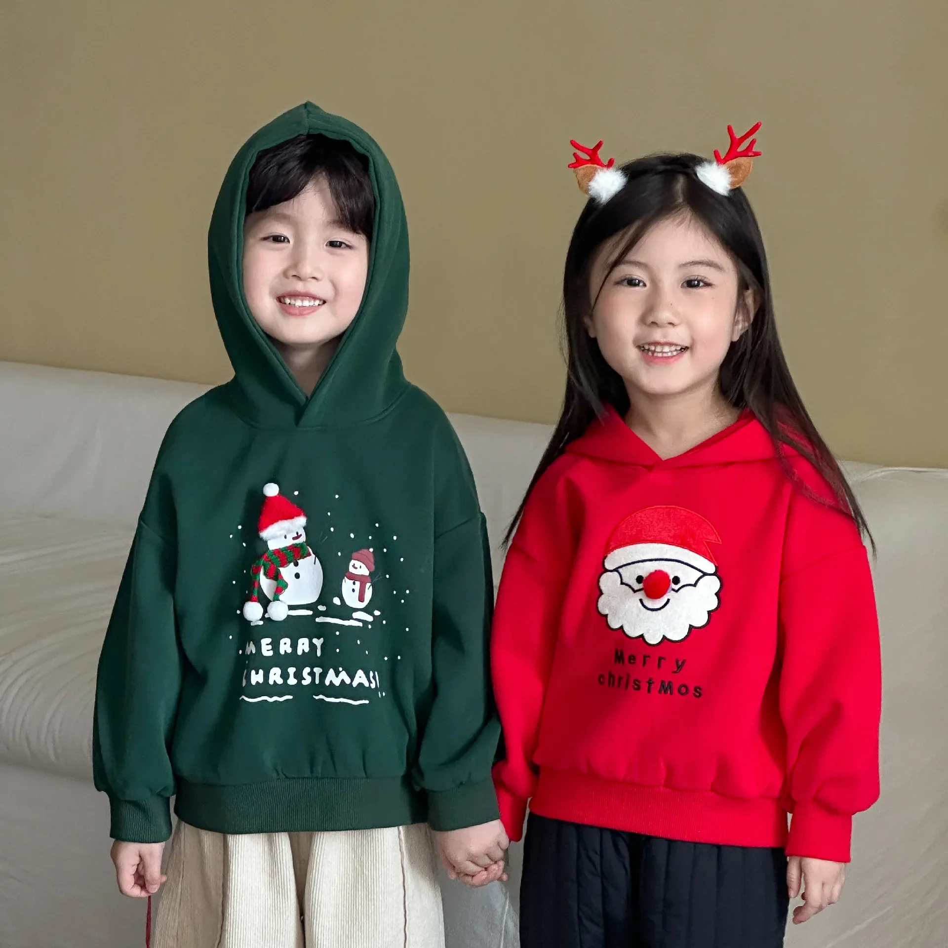 

2025 New Kids Christmas Hoodies Clothes Cotton Santa Snowman Print Sweatshirt 1-8Y Children Boy Girl Festive Casual Pullover Top