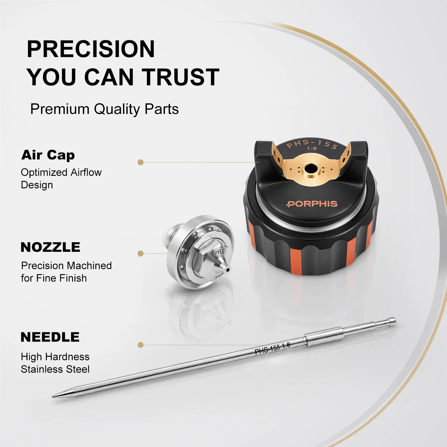 PORPHIS PHS-155 MP Gravity Spray Gun Kit - Professional Auto Body Car Paint Sprayer with 1.3mm 1.8mm Needle Nozzle Cap for Prime