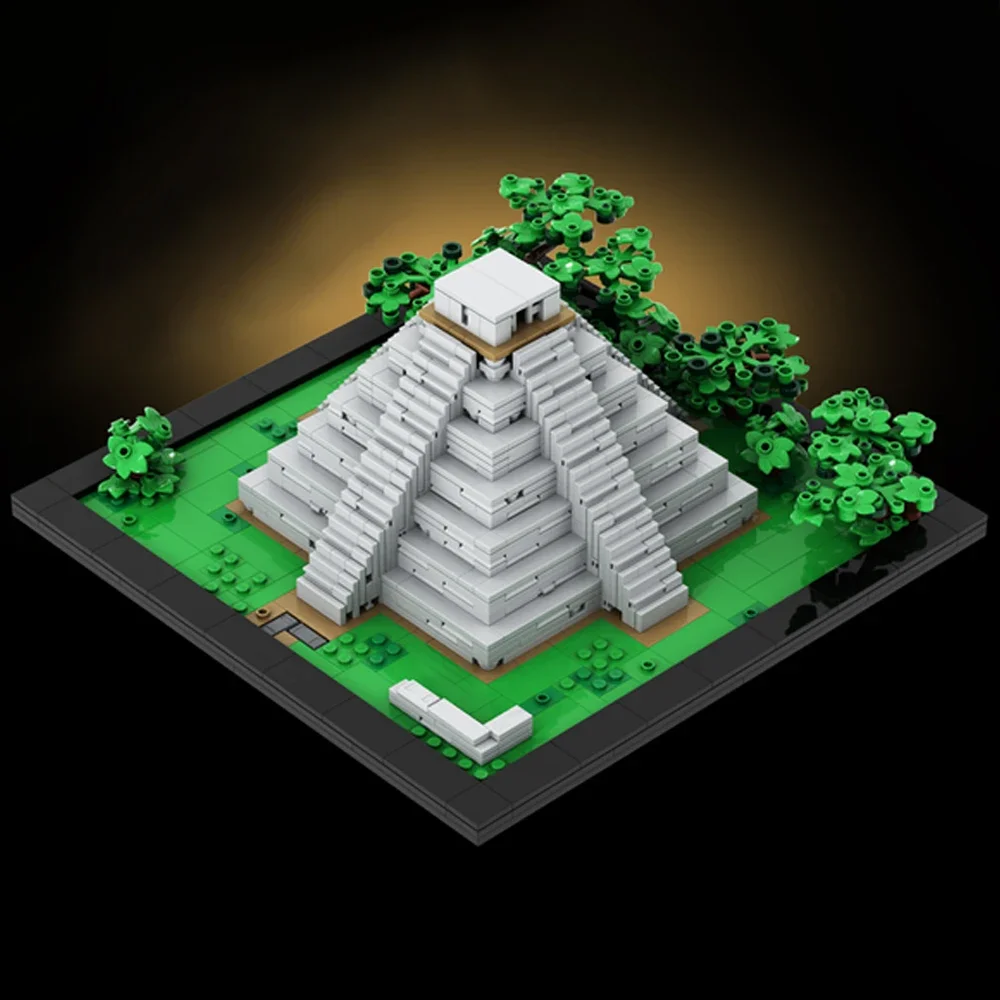 MOC City Street View Piramide Maya Modello Building Block set Architettura retrò Punto di riferimento Educazione Giocattoli in mattoni Regalo di compleanno per bambini