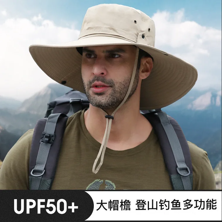 

2024 New Fashion Summer Bucket Hat Cowboy Men Outdoor Fishing Hiking Beach Hats Mesh Breathable Anti UV Sun Cap Large Wide Brim