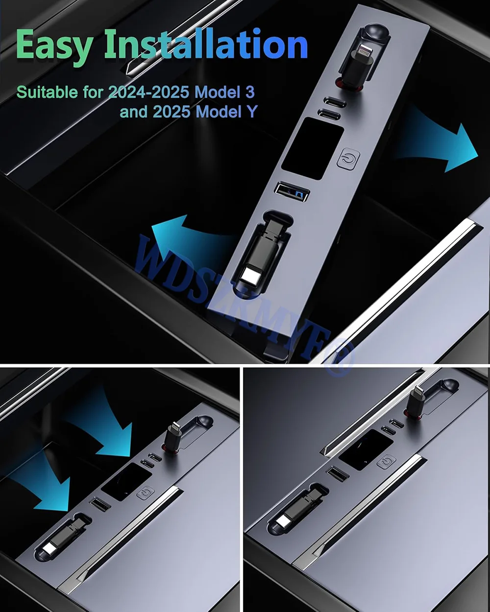 ل تسلا نموذج جديد Y Juniper 2025 نموذج 3 هايلاند 2024 65 واط 45 واط التحكم المركزي شحن سريع TPYE-C USB محور توسيع حوض #6