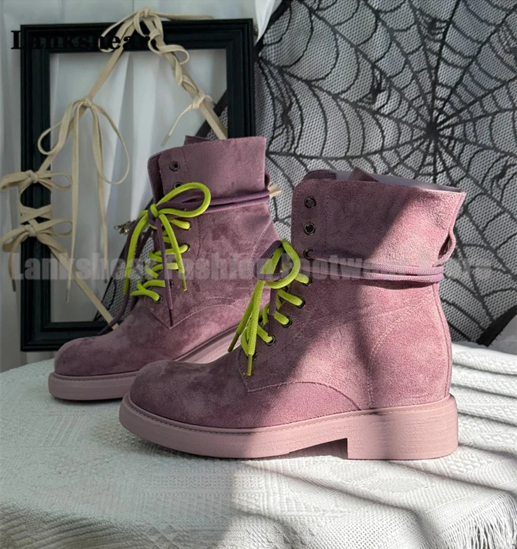 

Candy Color Casual Short Boots Round Toe Ankle Boots Lace-Up Designer Style Booties Women's Shoes Summer Botas Mujer
