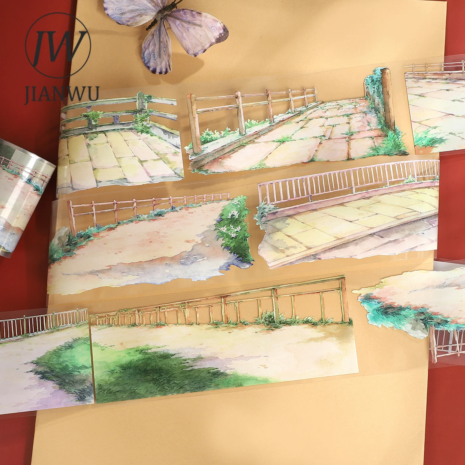 

JIANWU 64mm*5m Vintage Plant Column Landscape Material Collage Scrapbooking PET Tape Creative DIY Journal Stationery