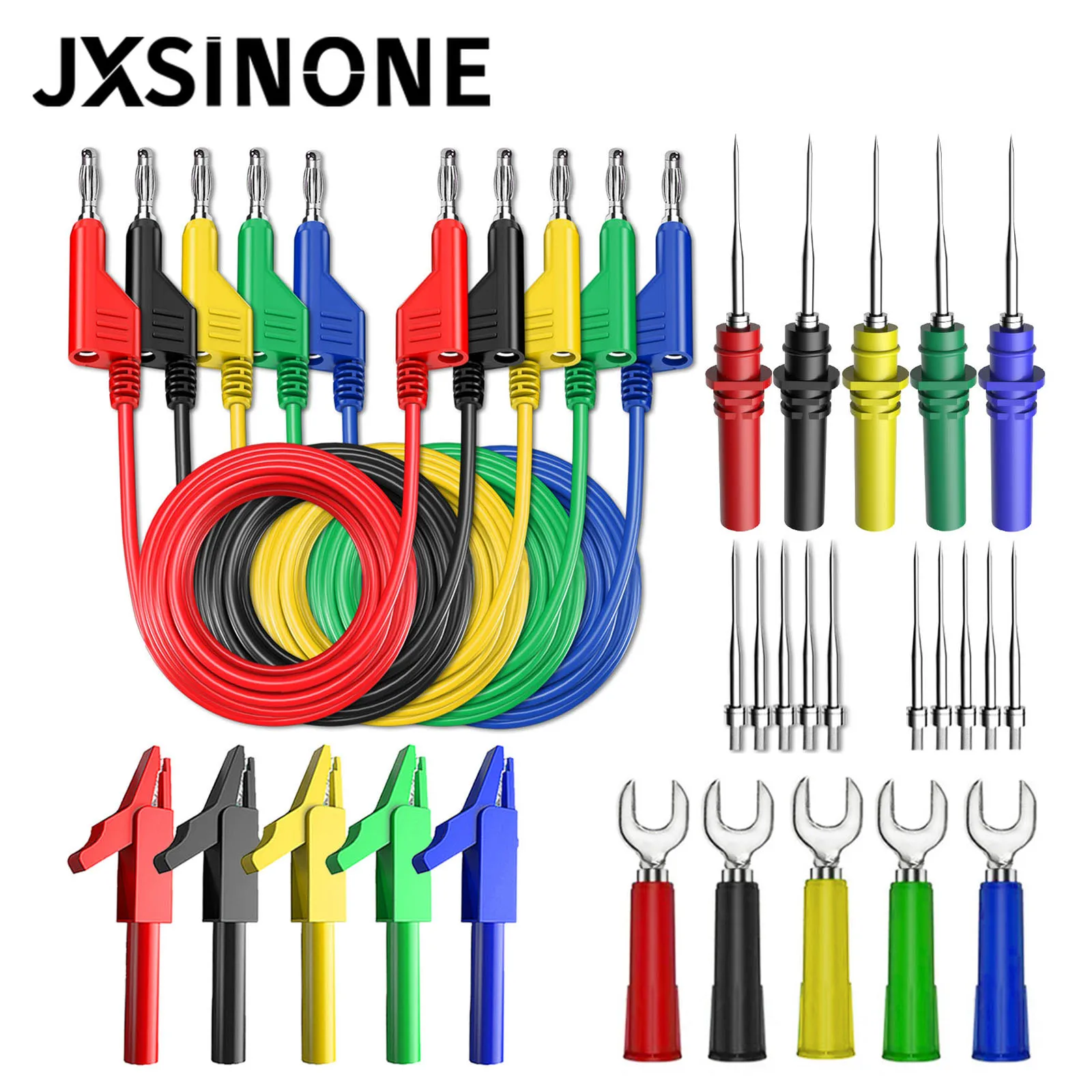 JXSINONE P1036B series 4mm Dual Stackable Banana Plug Test Leads Kit with Alligator Clip Spade Plug & Test Probes for Multimeter