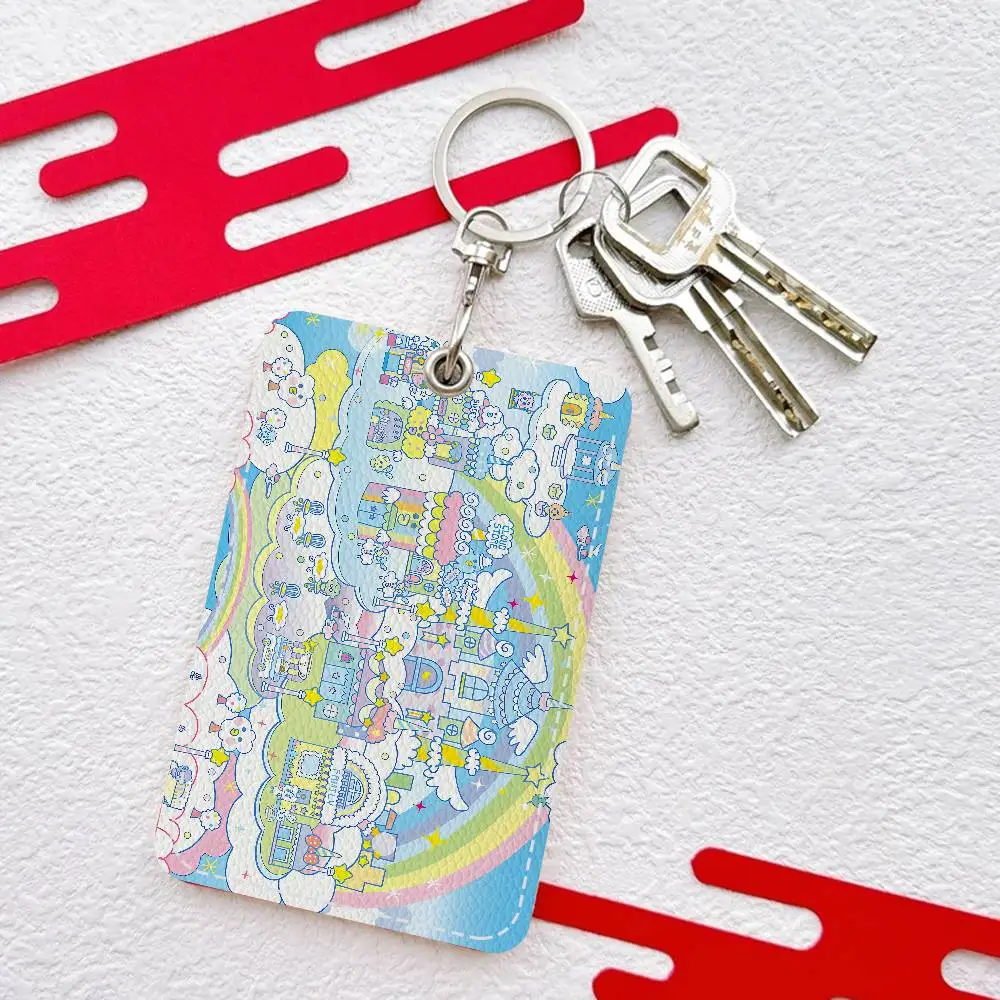 Game Cute Cartoon T-Tamagotchi 1Pc PU Leather Card Holder Keychain Key Ring Door Lock Access Tags ID Card Case Keychain Card