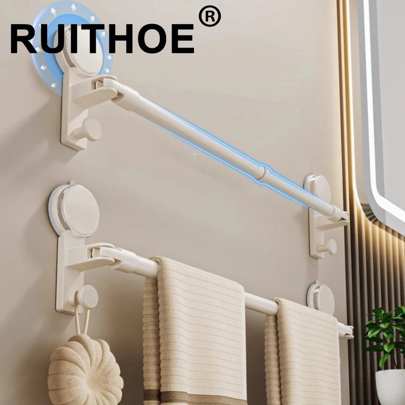 

Suction Cup Towel Holder Bathroom Hand Towel Rack Wall Mount No Drill Mount Adjustment Length 30-100 cm Towel Bar with Hook