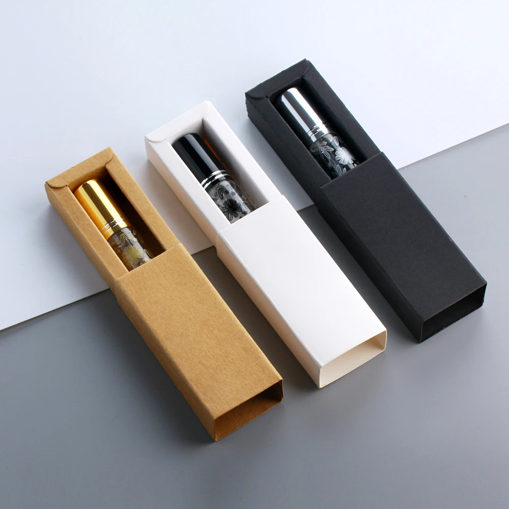 50Pcs 5ml 향수 병 포장 상자 골드 실버 블랙 유리 스프레이 병 투명 유리 병 휴대용 향수 Atomizer