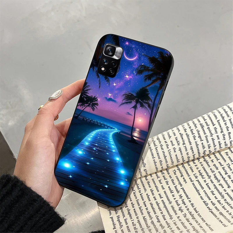 

Phone Case For Xiaomi Redmi note 14 Pro 14 13 12 11 10 Pro 14S 12S 11S Redmi 14C 13C 10 Moonlight Beach Scenery