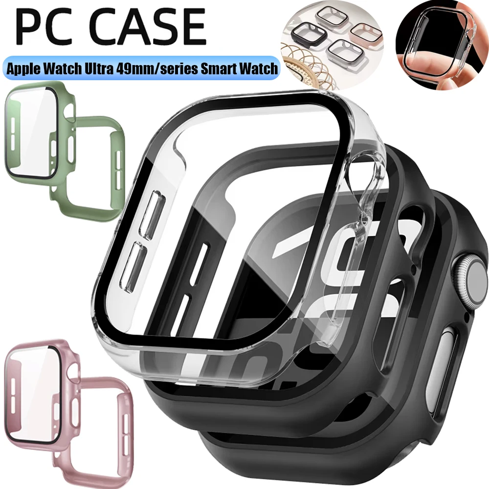 PC Case+Tempered Screen Protector for Apple Watch Ultra 3-1 11 10 46/42mm Shell Membrane Integration IWatch 9 8 7 6 5 SE 45/44mm
