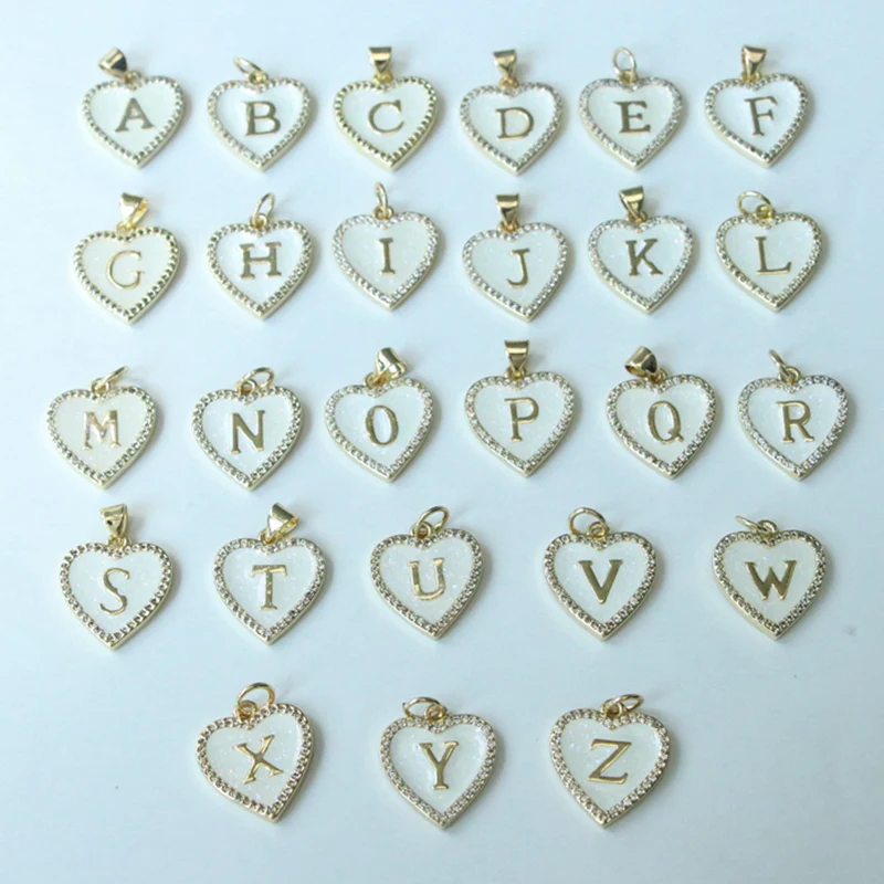 26Pcs/lot A-Z Letter Charms Love Shape Dripping Oilr Pendant For Making Necklace Bracelet Keychain DIY Jewelry Accessories