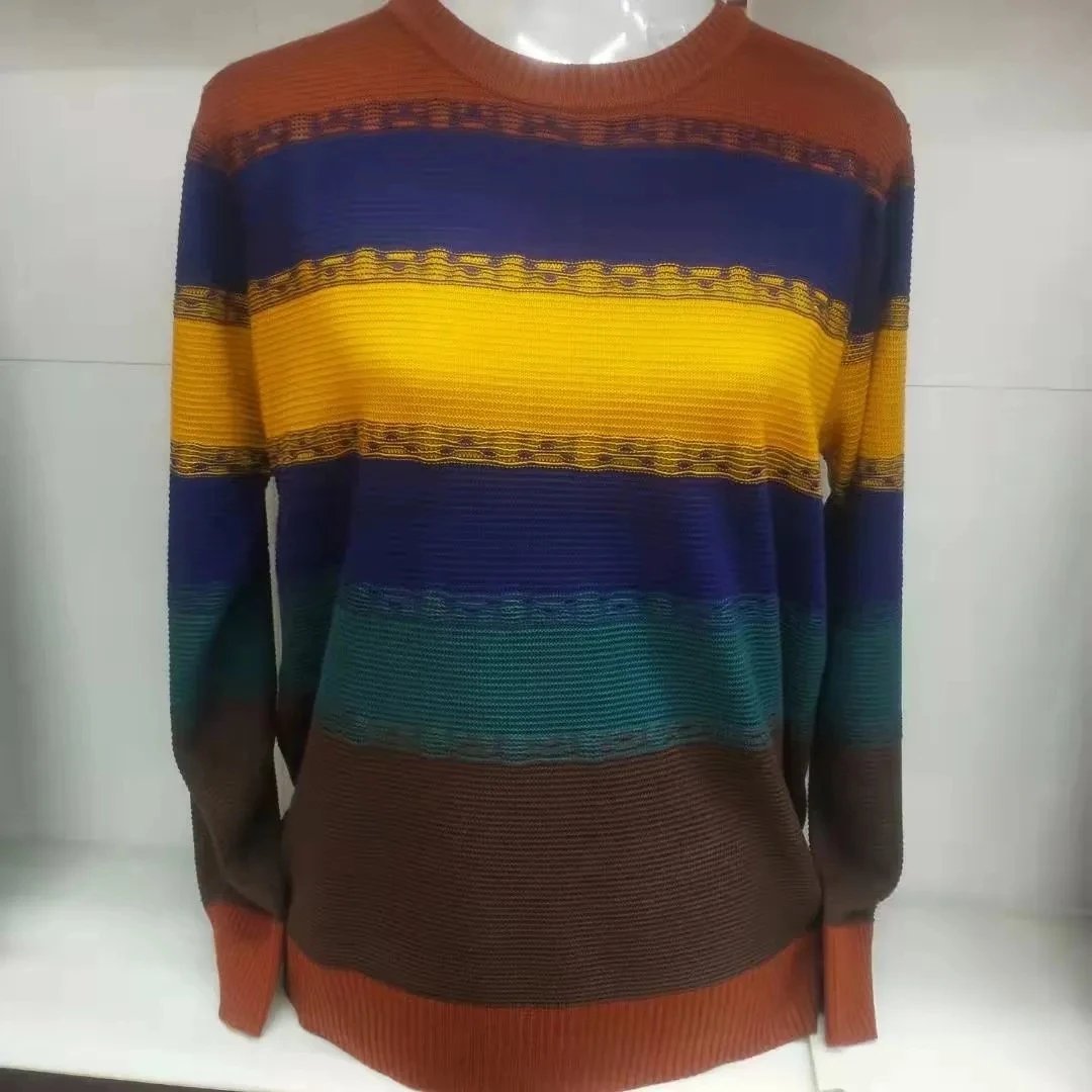 Jesienno-zimowy sweter damski Nowy sweter z dzianiny dla mam z długim rękawem w paski Luźny sweter damski z długim rękawem