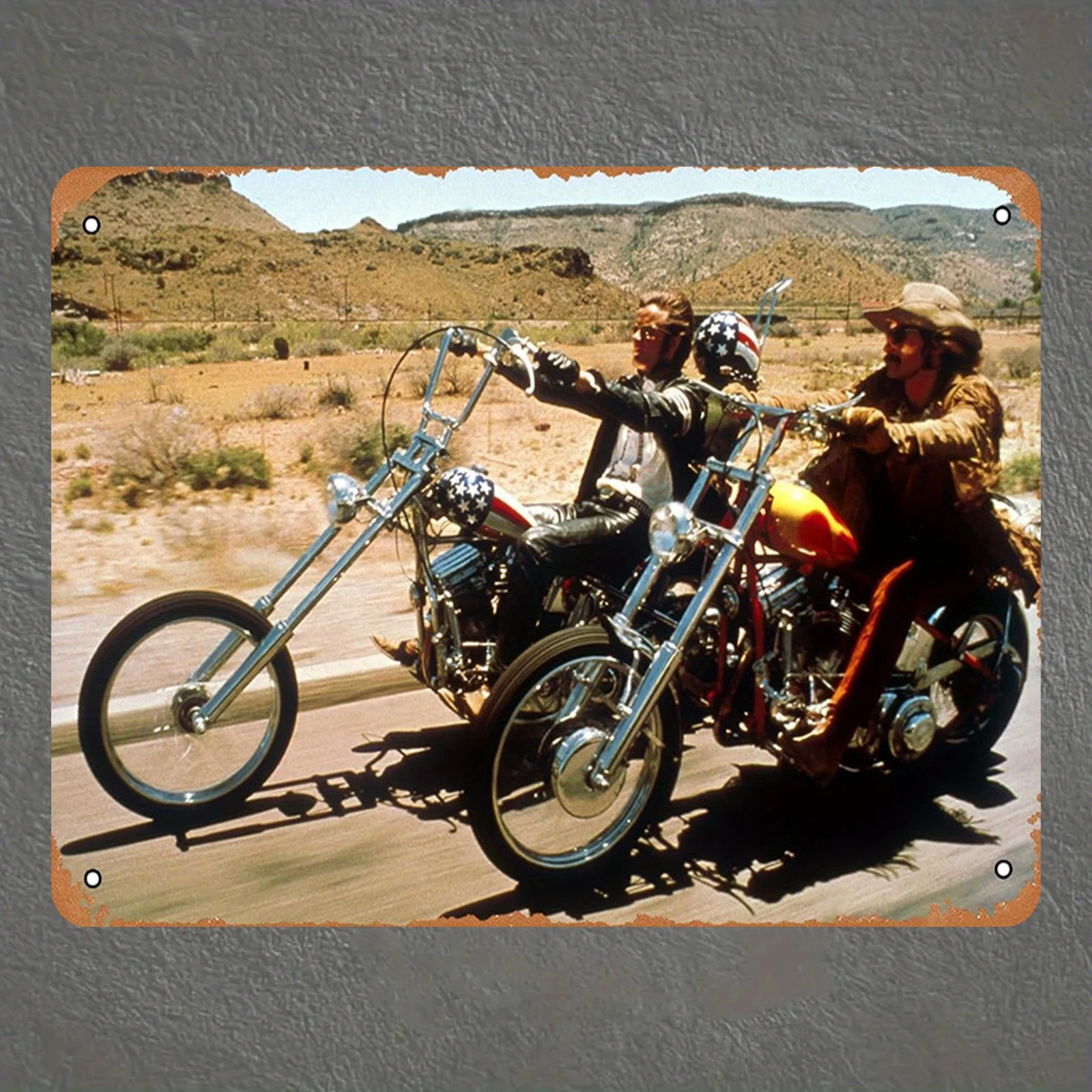 Easy Rider Chopper Motorcycle Metal Tin Sign—Vintage 1969 Motorcycle Movie Wall Decor, Garag's Shabby Desert Highway Art Plaque - view 5