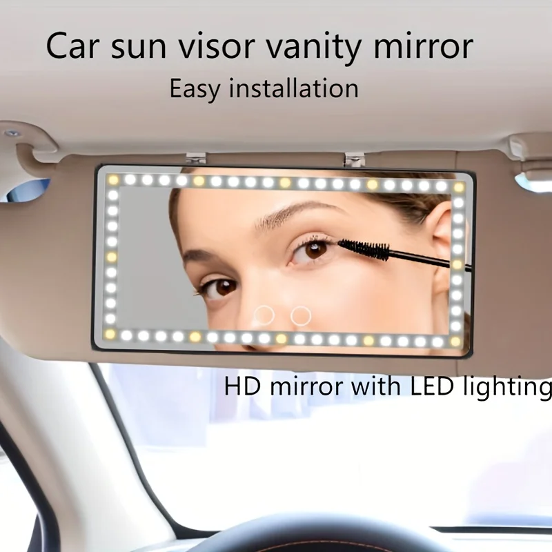 Car Sun Visor Vanity Mirror, Rechargeable Makeup Mirror With 3 Light Modes & 60 LEDs - Dimmable Clip-on Rear View Sun-Shading Co