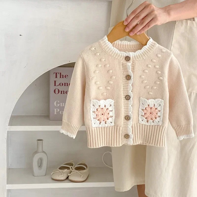 

Princess Baby Girl Sweater 0-3Years Newborn Kids Long Sleeve Crochet Flower Knitwear Cardigan Top Outfits Spring Autumn Clothes