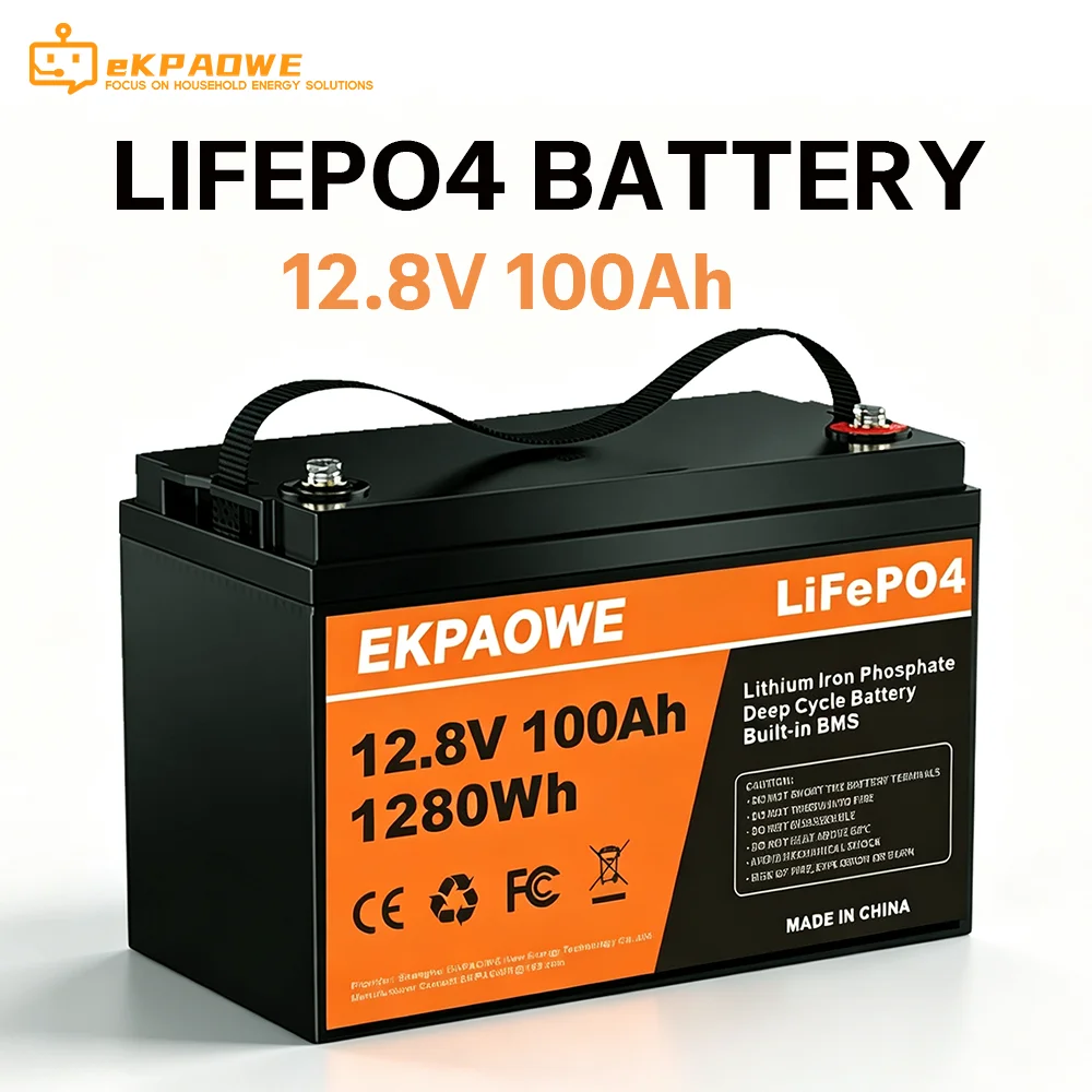 Image of EKPAOWE 12V 100Ah 12,8V 1280Wh Eingebauter Intelligenter BMS-Schutz Lithium-Eisenphosphat-Akkupacks Serie Parallel 1 Stück 2 Stück Für Wohnmobile/Transporter/Trolling-Motoren/Golfcarts/Camping/UL 1973