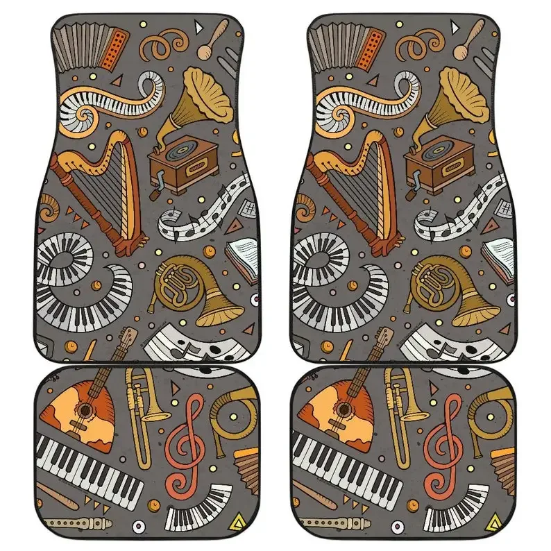 Classic Music Design #1 Car Floor Mats Set (2 x Front, 2 x Back) - Great Gift For Musicians, Music Lovers, And Music Teachers