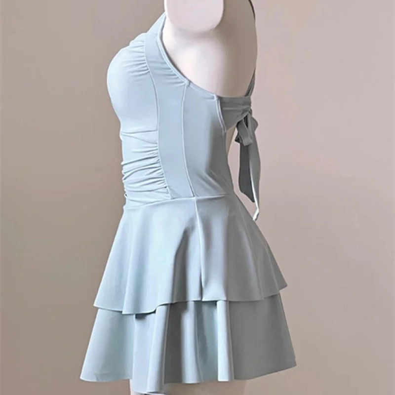 2025 Summer Swimsuit for Women Sweet Backless Sexy Swimming Dress Style One-piece  Swimwear with Coat Beach Vacation Costume