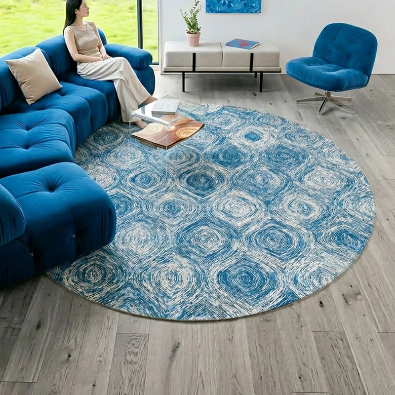 Blue Round Wool Carpet Living Room Home Outdoor Thick Bedroom Carpets Camping Rugs Cloakroom Study Room Large Floor Mat