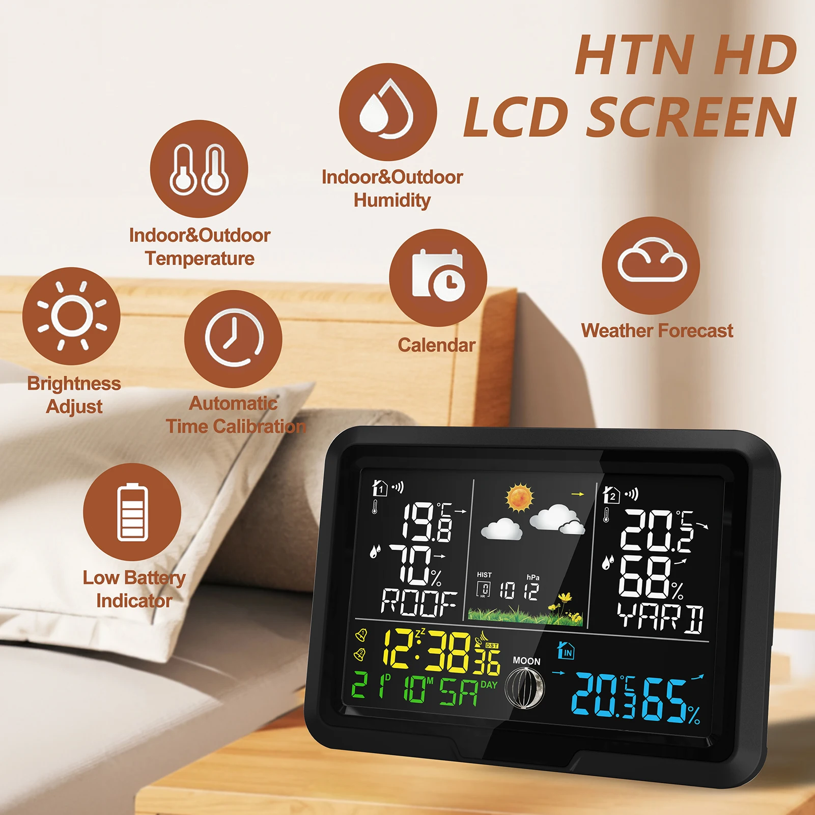 محطة الطقس ميزان الحرارة الرقمي مع جهاز استشعار HD VA عرض محطات الطقس المنزلية مقياس دقيق لدرجة الحرارة والرطوبة