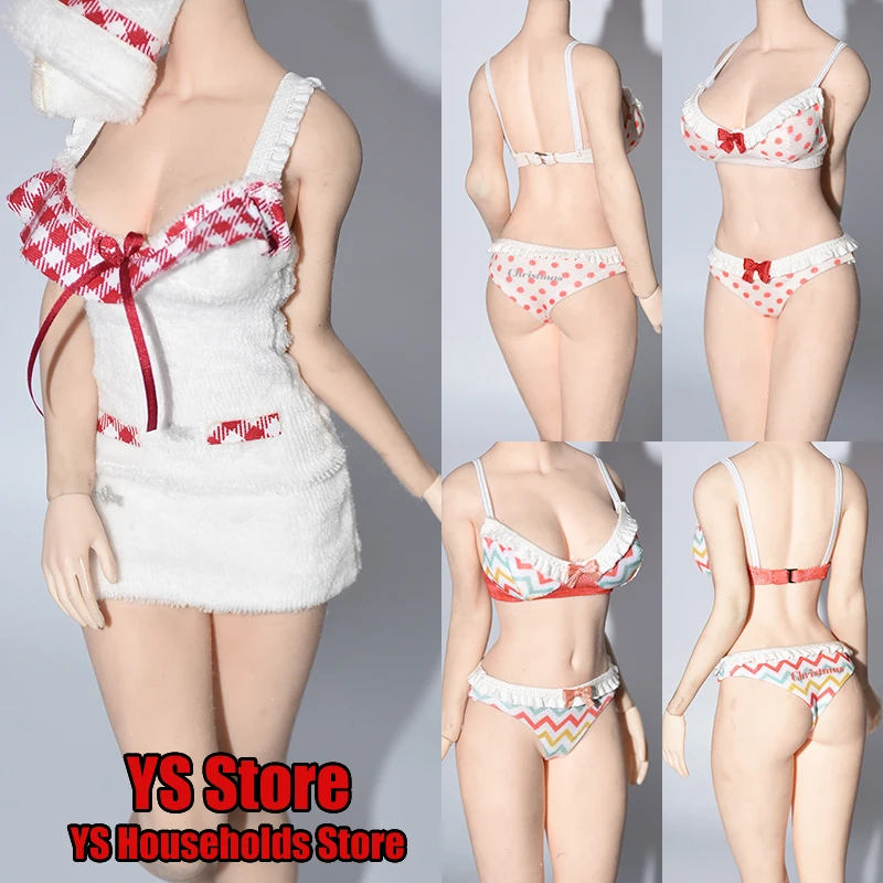 

1/6 White Christams Hat Beauty Fleece Skirt Clothes Accessory Festival Bra Underwear Bottoming Set For 12" Female Soldier