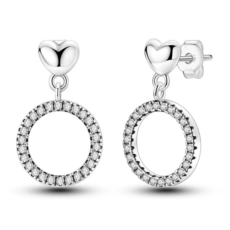 925 Sterling Silver Sparkling Heart Hoop Shape Stud Earring For Anniversary Wedding Jewelry Gifts