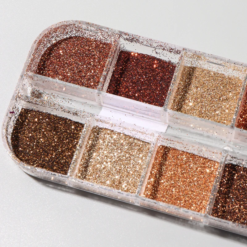 Brillo de uñas marrón café brillante, polvo de azúcar fino, copos de pigmento cromado brillante, diseños de uñas para Otoño e Invierno, accesorios de decoración