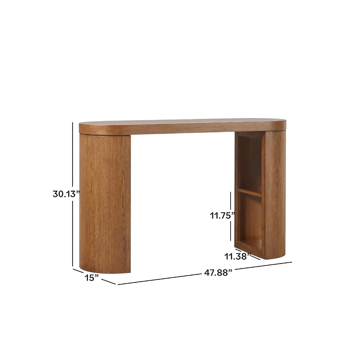 Solid Oak Wood Veneer Console Table with Storage 48 Inch Medium Brown, Customized