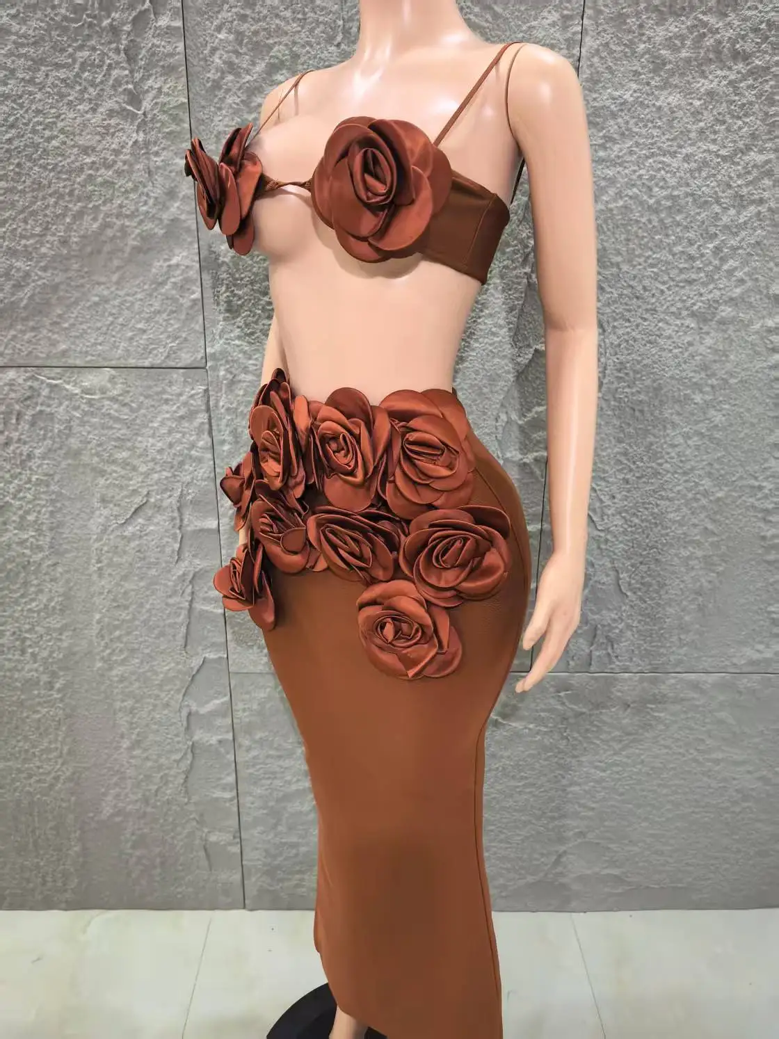 

High Quality Women Sexy Strap V-Neck Florlas 2 Pieces Bodycon Bandage Dress Celebrate Nightclub Party Bar Singer Stage Wear