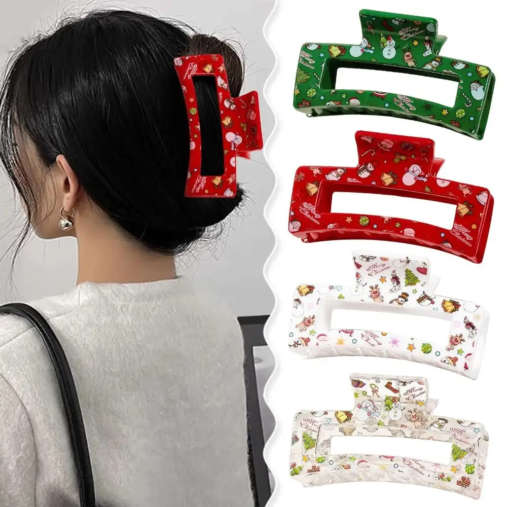 Cute Acrylic Square Hair Claw Elk Christmas Tree Print Xmas Gifts Christmas Hair Clip Hair Accessories Women Headwear