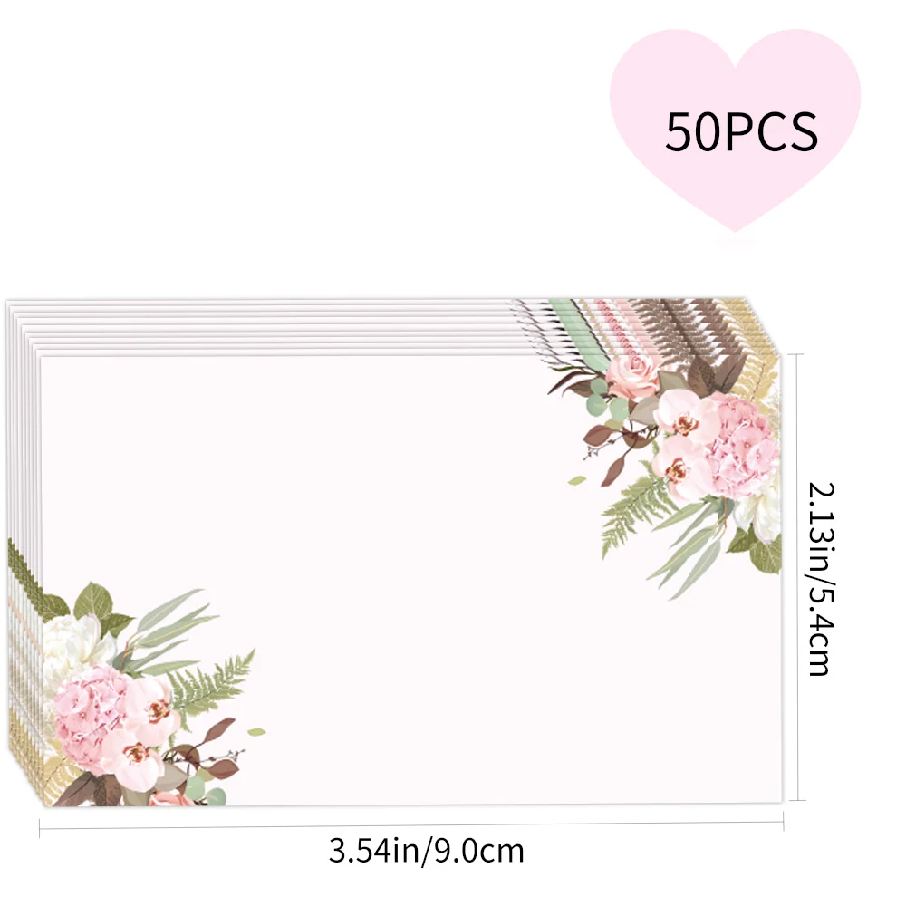 50pcs Floral Blank Greeting Cards, Soft Pastel Background, Watercolor Flowers & Leaves, Wedding Birthday Party Thank You Cards
