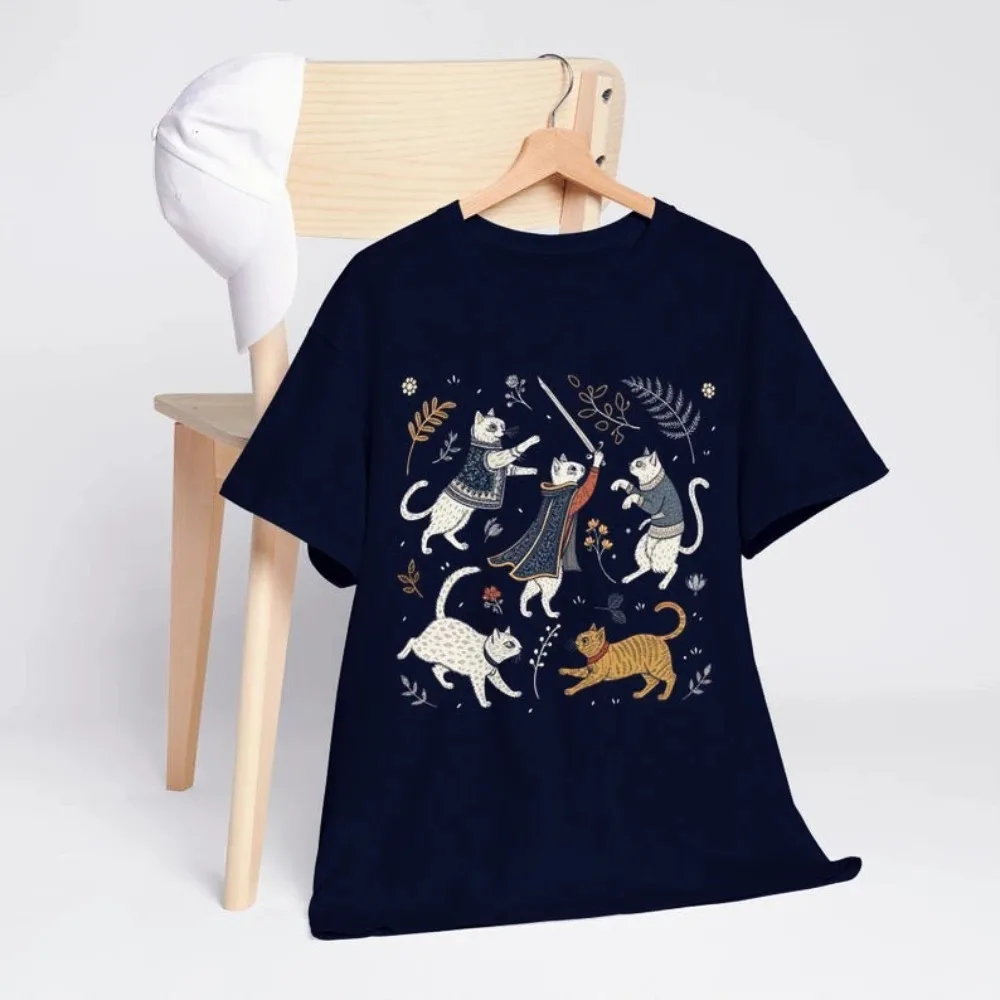 Medieval Cats Unisex Shirt Fantasy Graphic T-Shirt Medieval Cat Lover Gift Men Women Renaissance Feline Tee Mythical Kitty Top