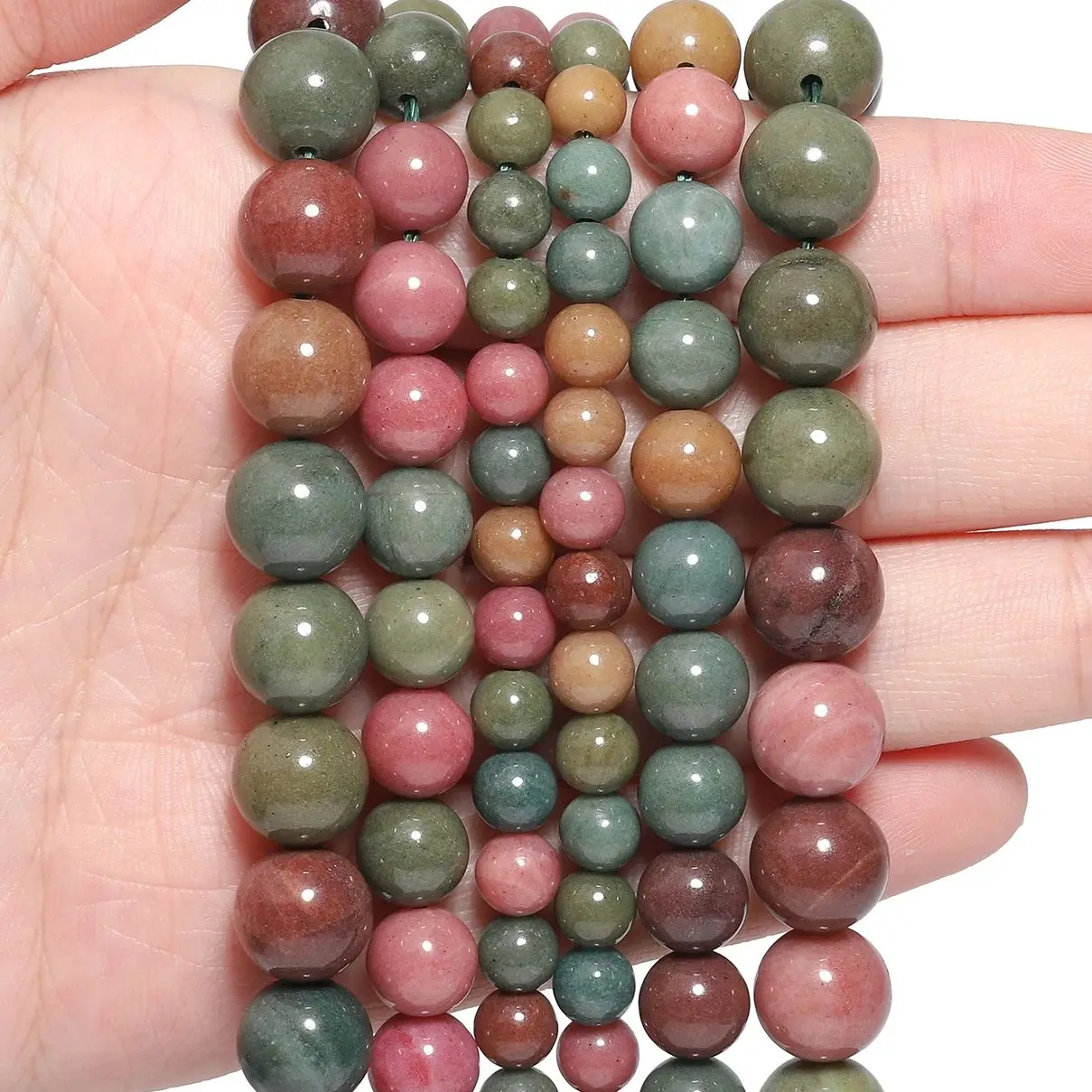 6/8/10mm Green Colorful Alashan Jade Stone Beads Smooth Round Loose Bead For Jewelry Making DIY Bracelet Necklace Accessories