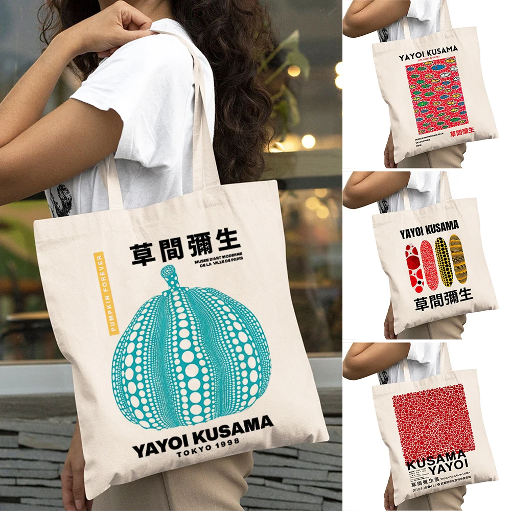 

Yayoi Kusama Large Capacity Girl Shoulder Tote Handbag Lady Shopping Bags Japan Exhibition Pumpkin Women Big Shopper Bag 40x45cm