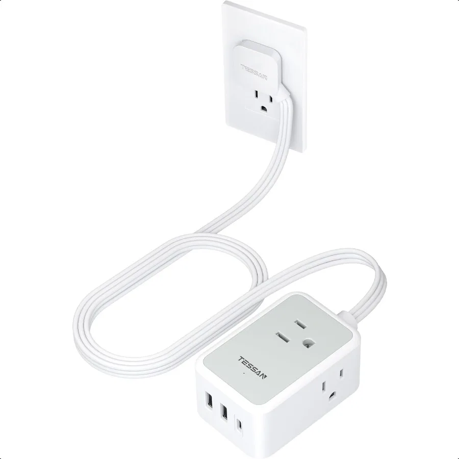

Маленькая плоская вилка, удлинитель TAN, ультратонкий удлинитель с 3 USB-зарядными устройствами, 1 USB C, 3 розетки, мини-зарядная станция, 5 футов