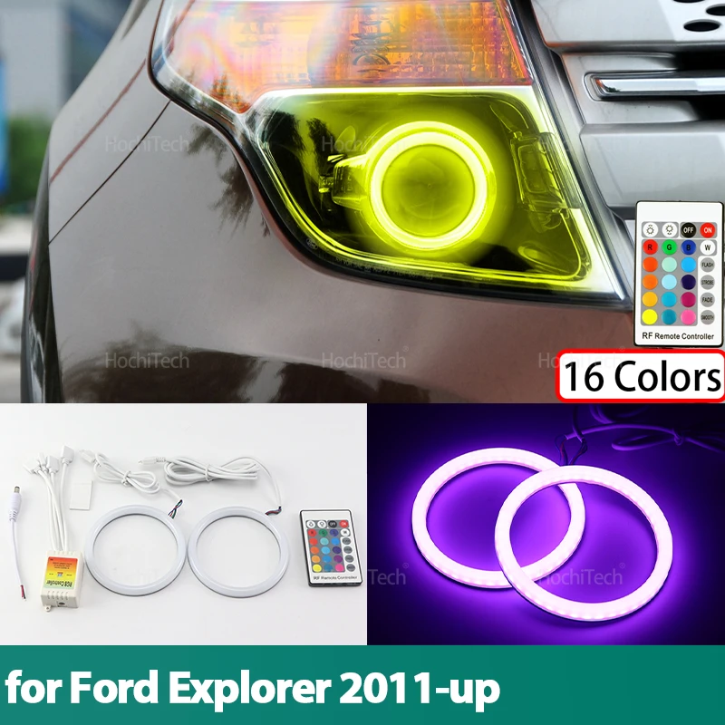 High Quality Remote Control 16-Color RGB Cotton LED Angel Eyes Rings for Ford Explorer 2011-up LED Headlight Lamps Accessories