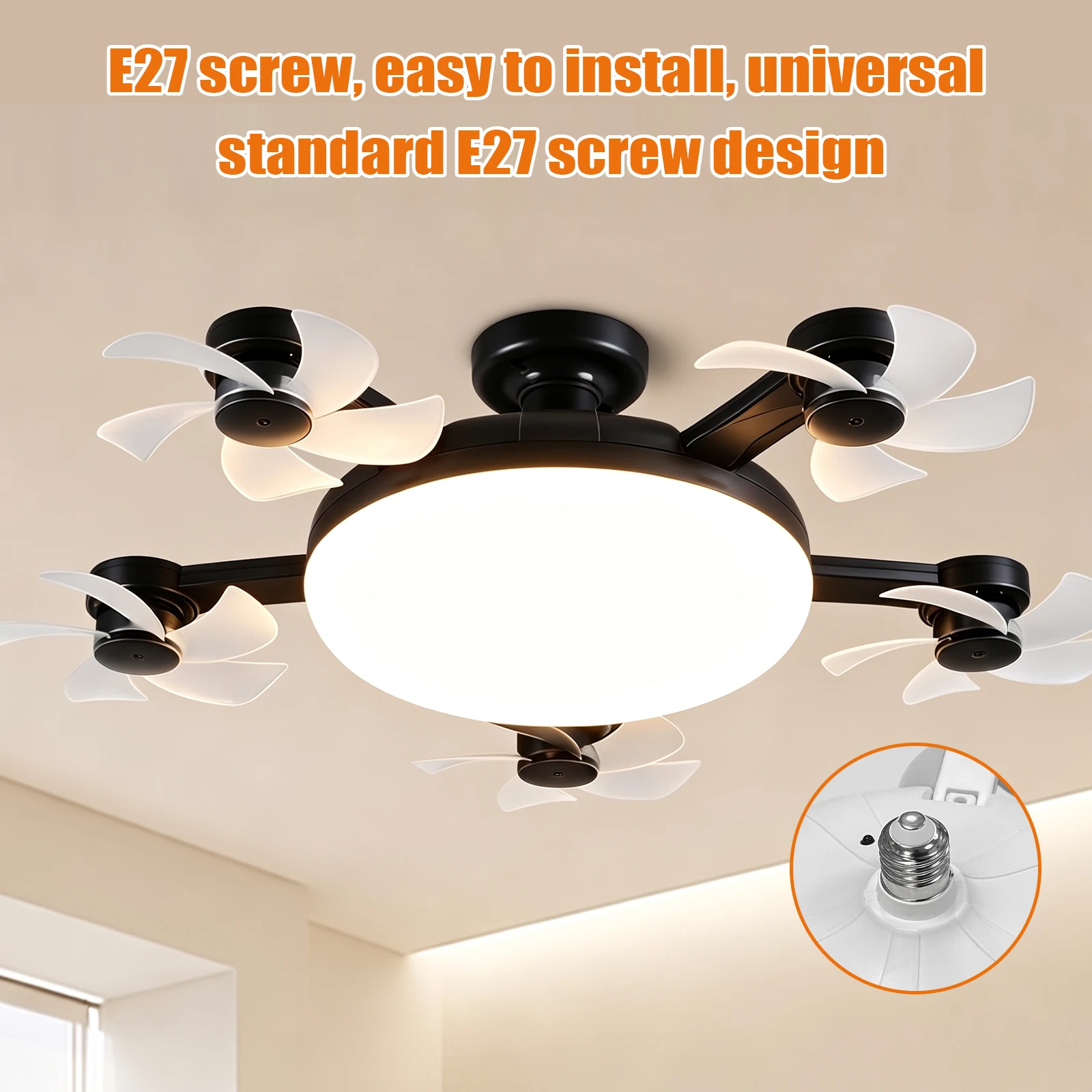 Ceiling Fan Light with Remote and 3 Color Temperatures Dimmable Socket Lights Bulb Fans E27 Screw-in Installation  LED Fans
