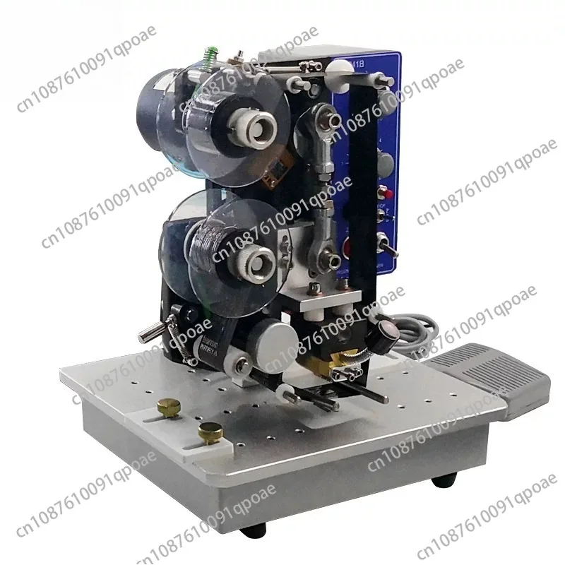 Electric Ribbon Coding Machine with Pedal for Printing Expiry Date Desktop Continuous Batch Date Imprinter for Plastic Pouches
