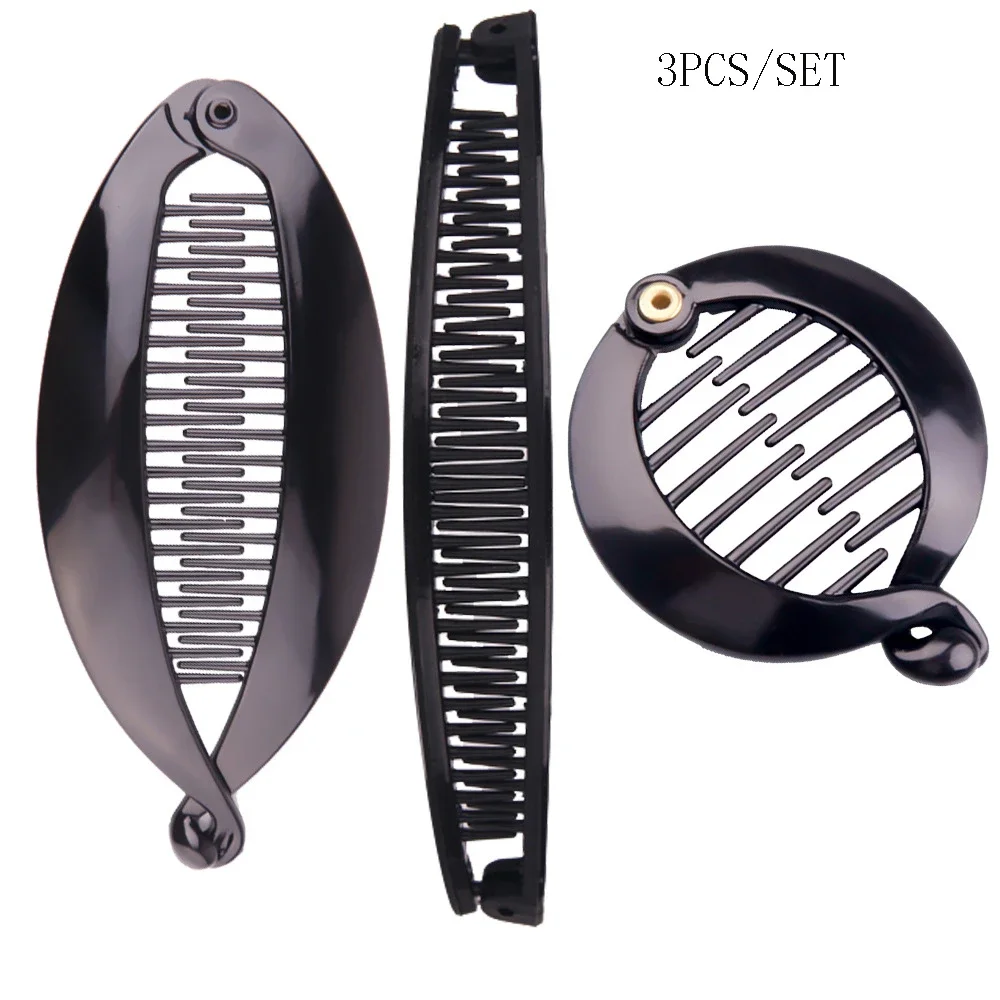 3pcs/set Fish Shape Hair Claws Clips Ponytail Holder for Women Girls Banana Clips Crabs Black Hair Styling Accessories