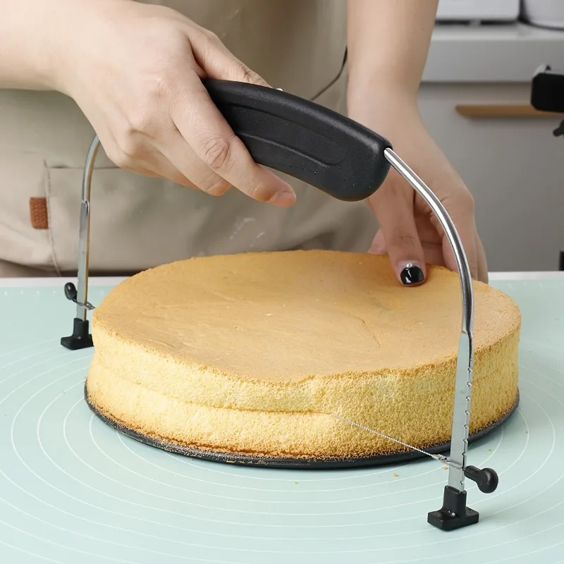 1pc Kitchen DIY Cake Layering Tool With Scale, Cheese Cutting Board Wire Slicer, Adjustable Cake Slicer With Handle