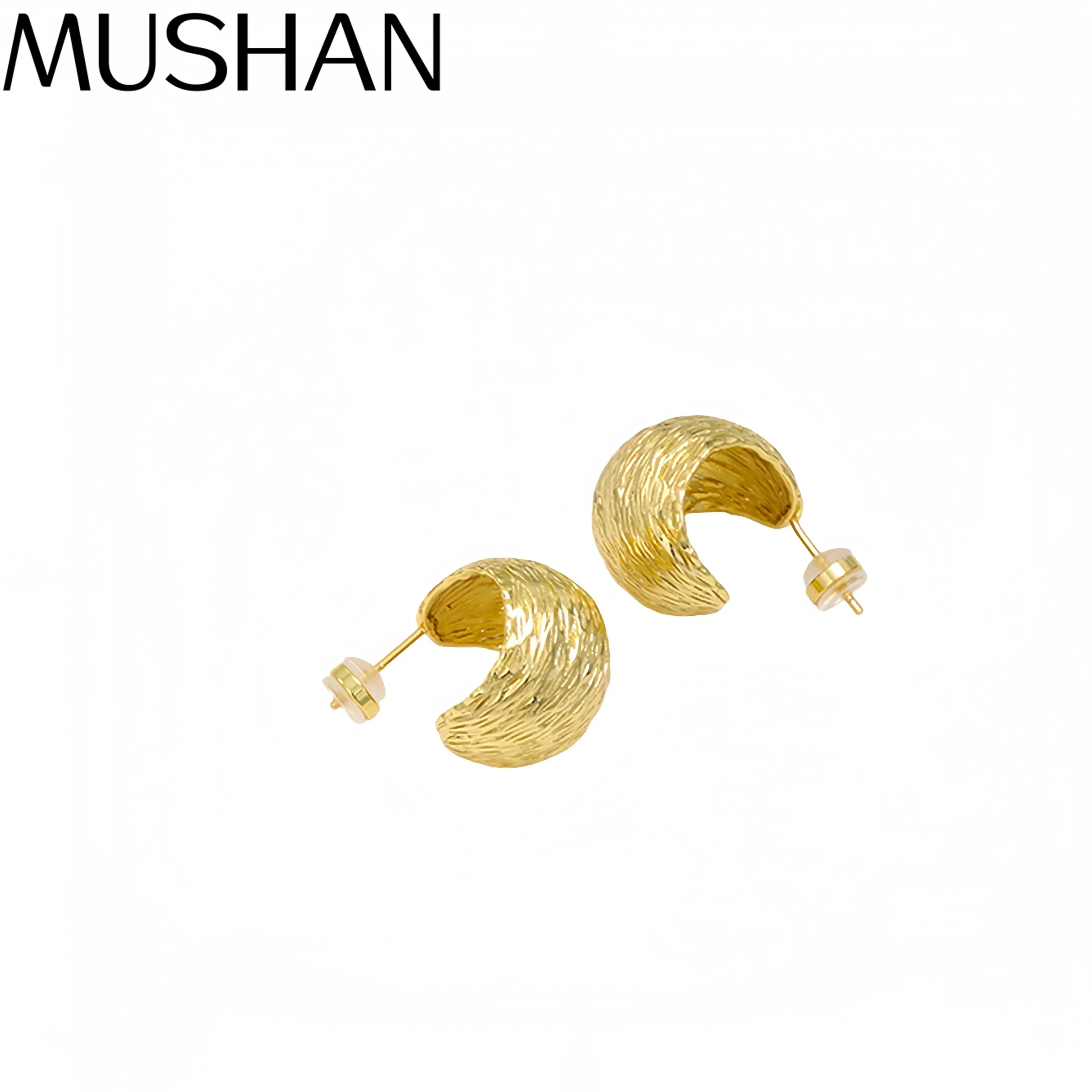 

MuShan Элитный бренд матовое золото полукруглые серьги-гвоздики C с покрытием из стерлингового серебра 925 пробы 18 карат ювелирные изделия