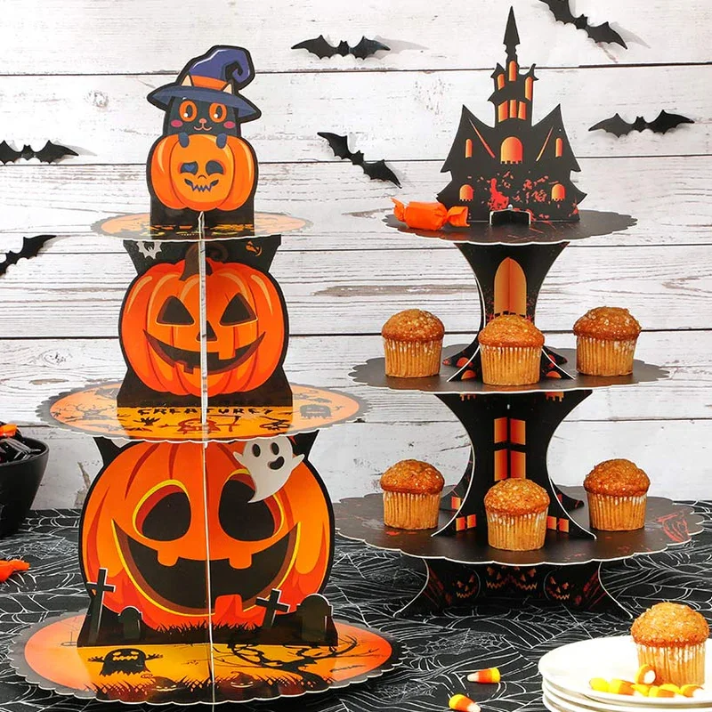 Support à cupcakes citrouille Halloween 2026, présentoir à gâteaux et desserts à 3 niveaux, décoration de fête pour la collecte de bonbons, support de service pour table de desserts