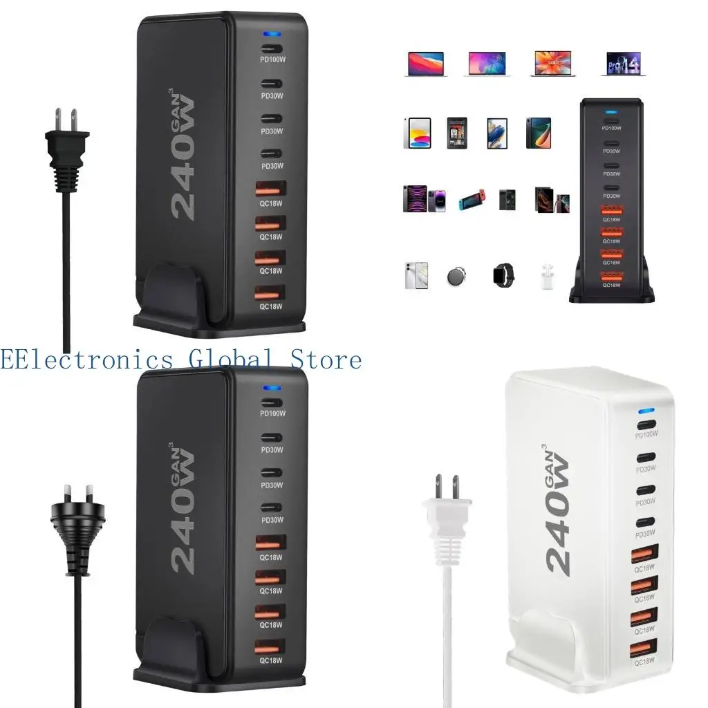 462B Highly Speed 8 Port USB C 240W Charging Block for Phones, Tablets,Laptops Quick Power Delivery Adapters