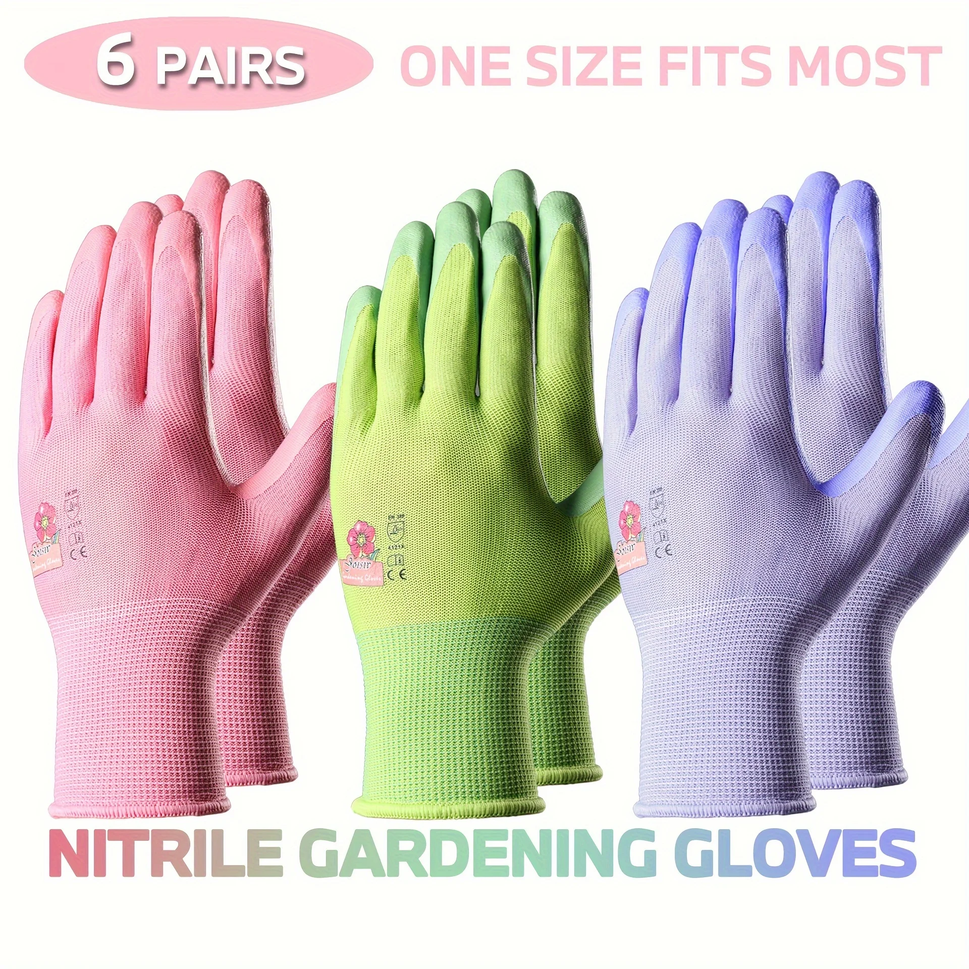 Gants de jardin en mousse NitCarter pour femmes, durables, confortables, idéaux pour diverses tâches de jardinage, désherbage, plantation, 6 paires