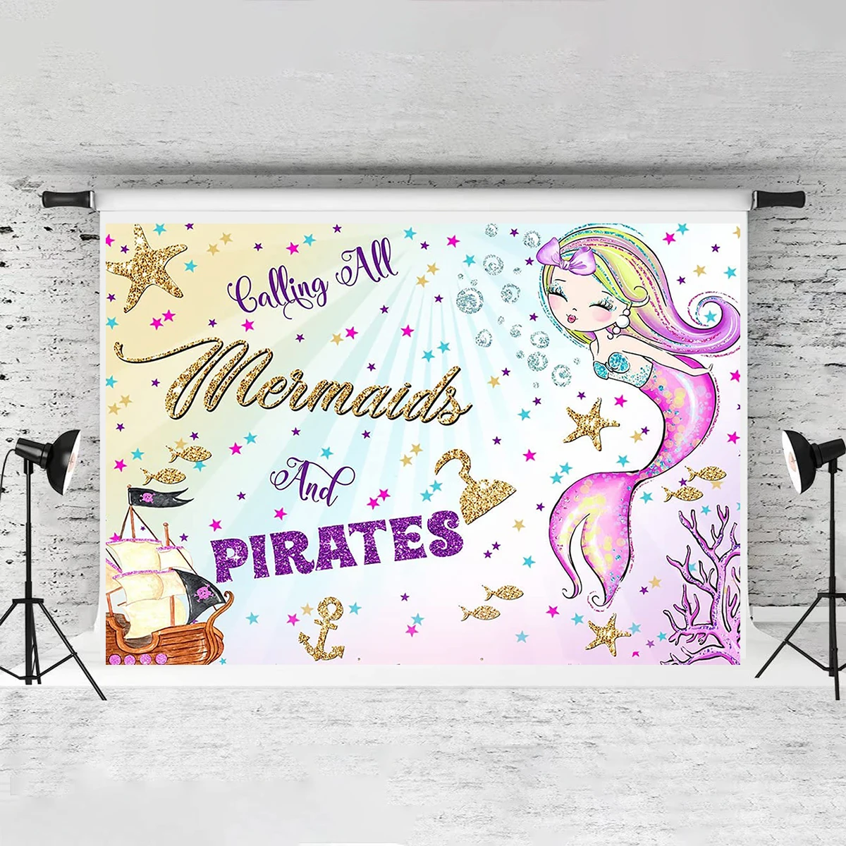 Happy Birthday Backdrop Under The Sea Mermaid Background Decor Kids Girls New Born Baby Shower Welcome Banner Room Photography