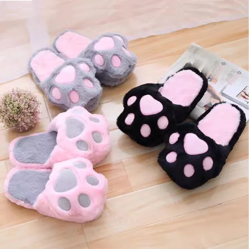 Kawaii, cartoon plush slippers, cartoon animals, pink and gray claws, black girls, non-slip indoor floor shoes, Christmas gifts.